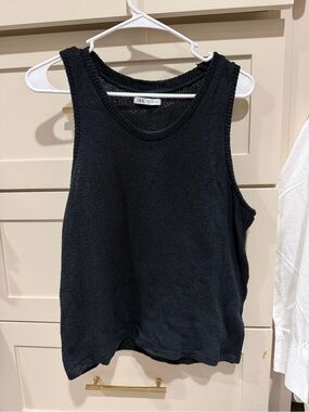 Zara Black Knit Tank - Sleeveless Crop-Ready Top